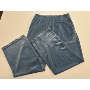 Women's True Religion VELOUR WIDE LEG LOUNGE PANT Blue SZ XL